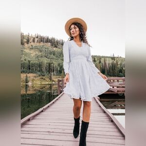 Jessakae Leah Ryder Felicia‎ Blue Lace Long Sleeve Flare Mini Dress Size …